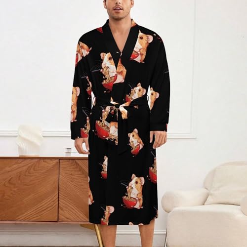 Guinea Pigs Japanese Ramen Noodles Soft Robe Long Sleeve Bathrobes V Neck Sleepwear Spa Robes with Belt Men Woman2