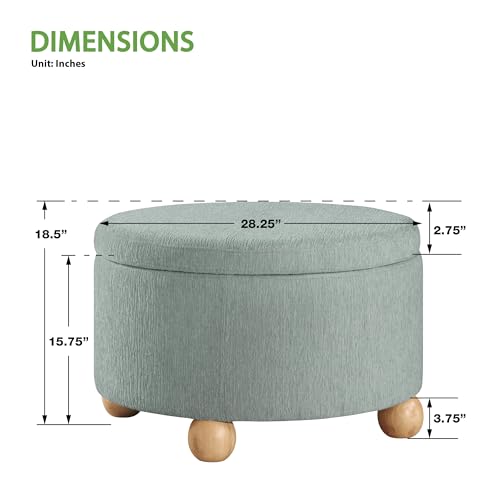 OSP Home Furnishings Baynes Upholstered Round Storage Ottoman, Mist Fabric - Thumbnail 3
