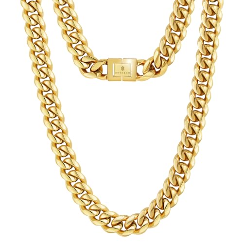 KRKC&CO Cuban Link Chain for Men 8/10/12/14mm, Brithday Gift for Men, 18k Gold Miami Necklace, Durable, Anti-Allergies Hip Hop Jewelry for Mens 20.0Inches 10mm-18K Gold