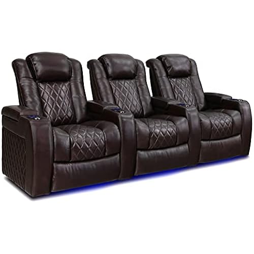 Valencia Tuscany Home Theater Seat - Nappa Leather Power Recliner with Cool Gel Memory Foam, USB-C/A Charging, RGB LED Lights, Adjustable Lumbar & Headrest (Row of 3, Dark Chocolate)