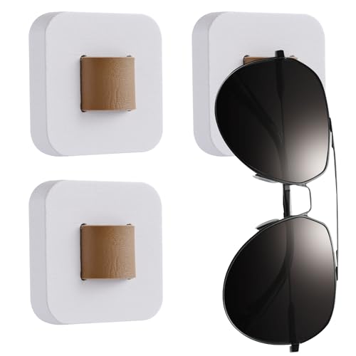 Jaxbo 3 Pcs Sunglass Organizer Glasses Holder for Wall,Wood Sunglasses Storage Organizer for Multiple Glasses Organizer Leather