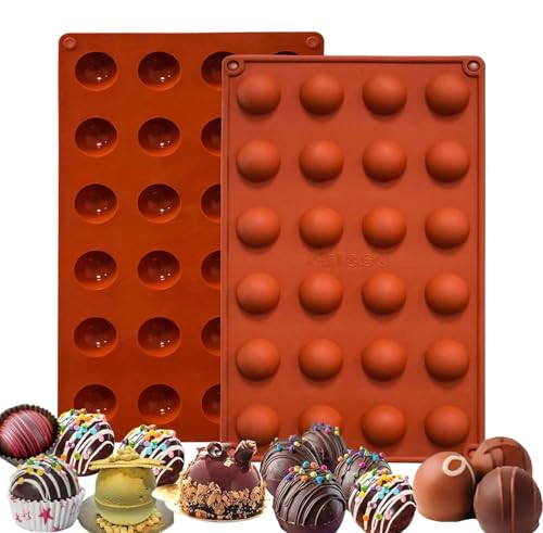 Diyxisk 2 Stück Halbrunde Schokoladenformen mit 24 Vertiefungen Pralinenform SilikonBonbonformAntihaft-schokoladenformenMini-Schokoladenformens für Schokolade Kuchen Gelee Kuppelmousse