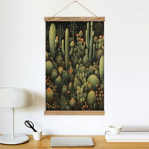 Pintura de pergamino de cactus verde FekiLoot para colgar en pared vintage 4