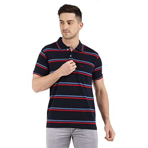 Image of VMart Men Stripes Poly Cotton Pique Polo Neck T-Shirt