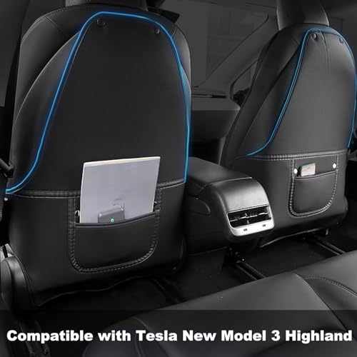 Image of 2 Pack Kick Mats Back Seat Protector Compatible with Tesla Model Y & Model 3 Highland, Black Seat Back Kick Protector