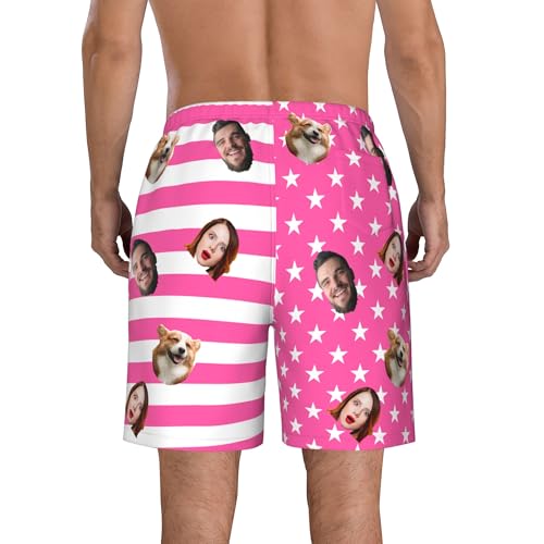 OHORTEB Custom American Flag Swim Trunks with Face, Personalized Photo Funny Beach Swim Board Shorts for Men3