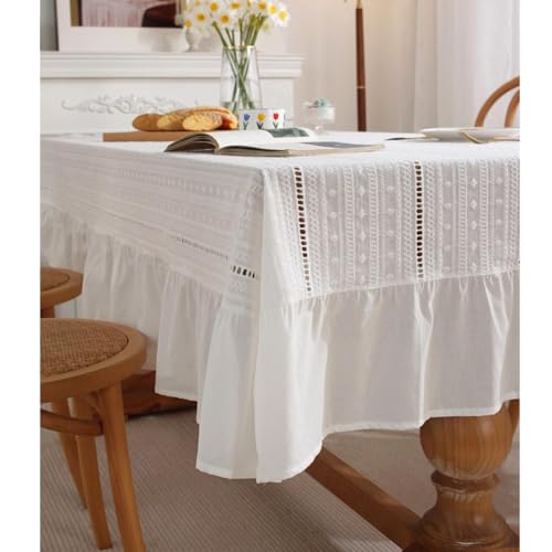 Nappe rectangulaire coton blanc brodé pour protéger et décorer la table - 3
