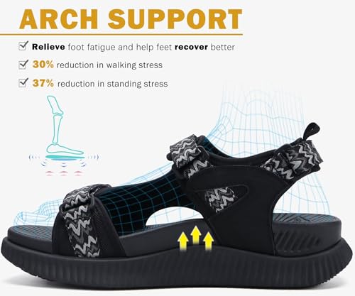 Image of KuaiLu Womens Orthopedic Walking Sandals with Comfortable Arch Support Plantar Fasciitis Relief Summer Outdoor Hiking Sport Recovery Adjustable Strap Athletic Chunky Cushion Shoes