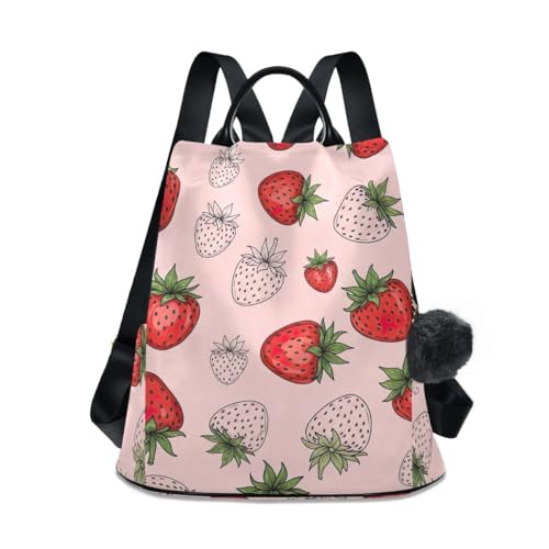 Mochila antirrobo mujer Strawberries con cremallera trasera y gran capacidad