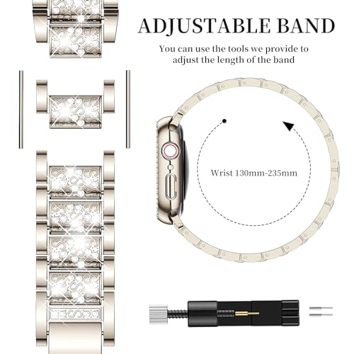 Mosonio Compatible with Apple Watch Band 40mm with Case Women, Jewelry Replacement Metal Wristband Strap with 2 Pack Bling PC Protective Cover for iWatch Series 6/5/4(Champagne) by Mosonio - Image 6