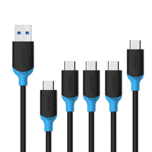 iClever USB Type C Cable, USB A 3.1 to Type C Cable (5-Pack, 1x1.7ft, 3x4.0ft, 1x7.2ft) Fast Charging and Data Sync Cable for MacBook, Samsung Note 8, S8, Nintendo Switch, Google Pixel, Nexus 6P 5X iClever USB Type C Cable, USB A 3.1 to Type C Cable (5-Pack, 1x1.7ft, 3x4.0ft, 1x7.2ft) Fast Charging and Data Sync Cable for MacBook, Samsung Note 8, S8, Nintendo Switch, Google Pixel, Nexus 6P 5X