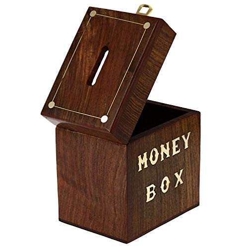 Image of ITOS365 Handicrafted Wooden Money Bank - Coin Saving Box - Piggy Bank - Gifts for Kids, Girls, Boys & Adults