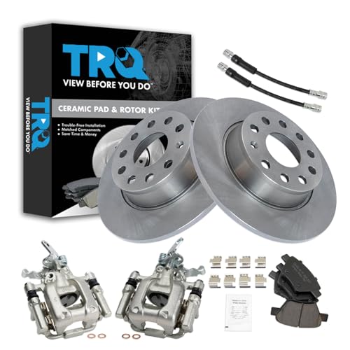 Image of TRQ Rear Brake Pad and Rotor Set Ceramic 272mm Rotors Calipers Compatible with 2010-2012 2014 Volkswagen Jetta