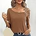 Womens Off Shoulder Tops Summer Short Sleeve Shirts Floral Applique Strap Asymmetrical Neck Dressy Casual Tunic Blouses Khaki