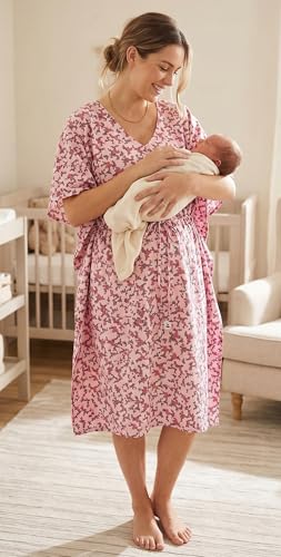 Image of Noty Women's- Kaftan | Maxi | Maternity | Feeding | Delivery Gown- Cotton Fabric- V Neck | Floral Print | 2 Pockets | Midi