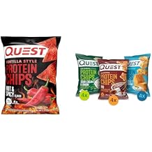 Quest Nutrition Tortilla Style Protein Chips, Hot & Spicy, 19g of Protein, 4g Net Carbs & Protein Chips Variety Pack, BBQ, Cheddar & Sour Cream, Sour Cream & Onion