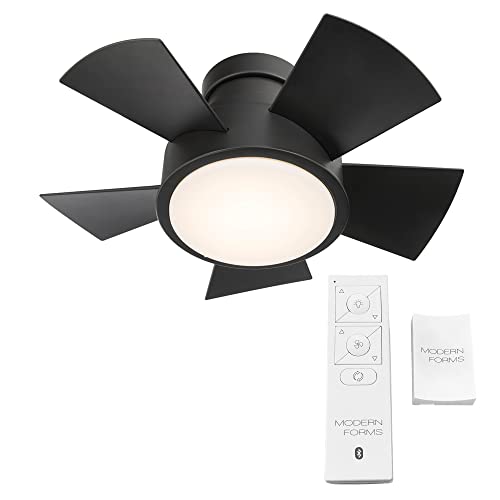 Image of Vox 26 in Smart Indoor and Outdoor Smart Flush Mount Ceiling Fan in Matte Black with Remote Control 3500K