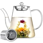 Glass Teapot with Infuser, 1200ml Tea Pot with Removable Strainer for Loose Leaf Tea and Blooming Tea, Stovetop Safe Tea Kettle, Hand Crafted Borosilicate Glass Tea Maker with Scale Line, Tea Gift Set