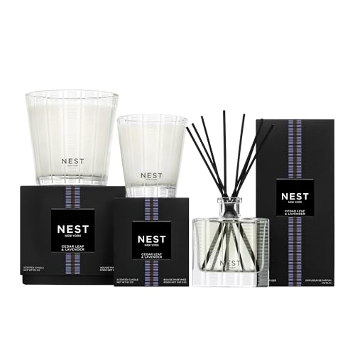 NEST New York Scented 3-Wick Candle, Cedar Leaf & Lavender - 21.2 oz - Up to 100-Hour Burn Time - Reusable Glass Vessel