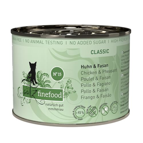 catz finefood N° 15 Huhn & Fasan Feinkost Katzenfutter nass, verfeinert mit Quinoa & Kresse, 6 x 200g Dosen