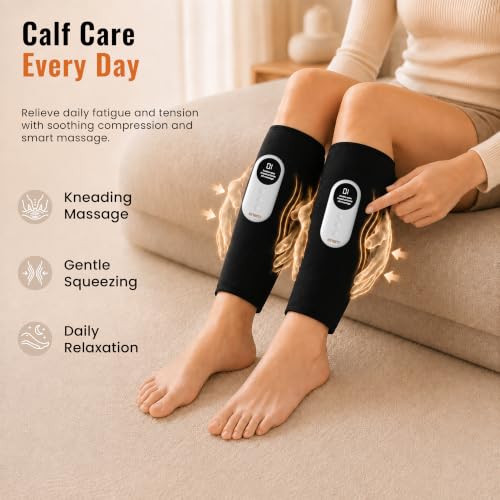 Image of enem Leg Massager for Pain Relief, Leg Massager, With 3 Massage Modes, 3 Intensity Levels & 3 Heating Modes, Calf Massager, With 1 Year Warranty, With Adjustable Leg Wraps for Muscle Relaxation, Pack of 2, Black