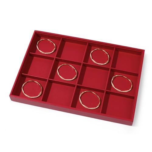 12 Grids Leather Jewelry Trays Bracelets Tray Stackable Jewelry Organizer Trays for Drawer Bracelet Holder For Bracelet Bangle Earrings Watches Storage (Red)