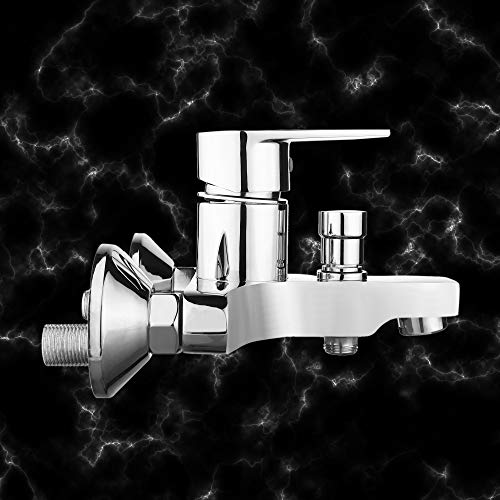 Image of Hindware Amazon F320018CP Brass Single Lever Bath and Hand Shower Wall Mount Mixer Exposed with Chrome Finish for Bathroom with Tip-Ton
