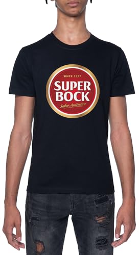 Super Bock Since 1927 Logo Camiseta Negro para Hombre De Manga Corta con Cuello Redondo Black T-Shirt Mens