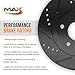 Max Advanced Brakes Front & Rear Brake Kit Compatible With 2004-2009 2010 2011 2012 2013 Mazda 3/3 Sport 2.3L 2.5L Replacement Drilled Slotted Black Coated Disc Brake Rotors and Ceramic Brake Pads