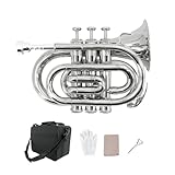WUQIMUSC Trompette de poche en laiton nickel&eacute; avec embouchure 7C, kit de nettoyage,...