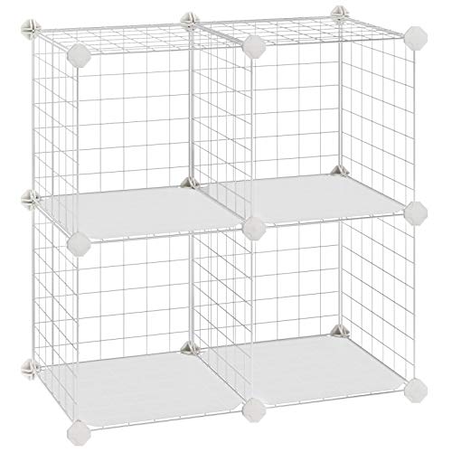 SONGMICS DIY Portable Table, Metal Wire Storage Cube, Shelves Organizer, Stackable Storage Bins, Modular Bookcase, DIY Closet Cabinet Shelf, 24.8