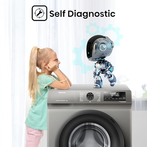 Hisense WFQP8012T غسالة تحميل أمامي رفيعة الأسطوانة 8 كيلو غرام، محرك عاكس 1200 دورة في الدقيقة، غسل سريع، وظيفة إيقاف مؤقت وإضافة، عناية البخار للحساسية، رمادي تيتانيوم