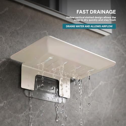 Image of MIORAH Self Adhesive Soap Holder for Bathroom Wall - Strong Grip Soap Stand for Bathroom, No Drill Wall Mounted Soap Dish with Drain Tray, Bathroom Soap Holder & Soap Case