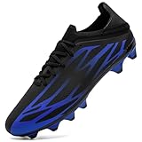 ASOCO DREAM Football Boots Men's Astro Turf Trainers Outdoor Football Cleats Professional Athletics Sneakers Teens Training Soccer Shoes,Black Blue,8 UK