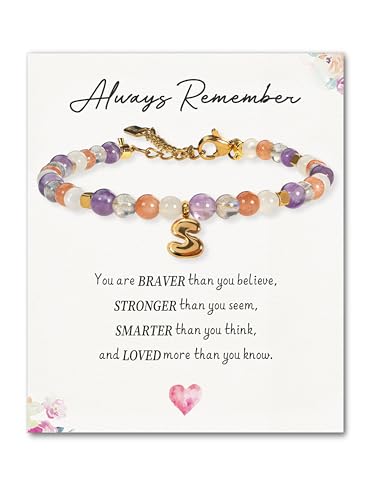 SENLLY Crystal Initial Bracelet, Meaningful Gift for Women Crafted with Natural Stone & Bubble Letter Charm S, Adjustable for Mom Daughter Sister Wife Friend - image 1