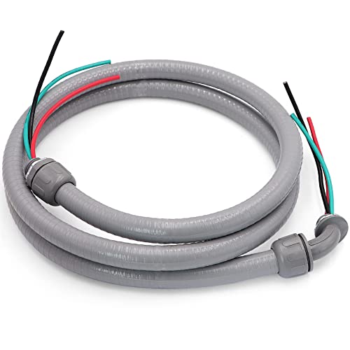 6FT 1/2-Inch Electrical A/C Whip Kit,Nonmetallic Liquid Tight Flexible Electrical Conduit,7.5FT of Connecting Wires 3-Conductor 10-Gauge Wires w/Straight/90 Degree Fittings