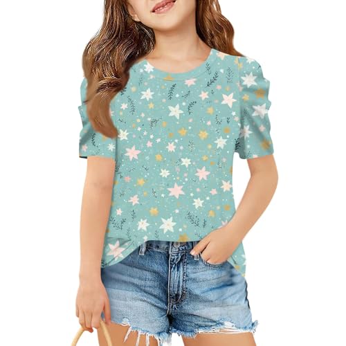 Girls Cute Print T-Shirt Short Sleeve Casual Tops for Kids Summer Tee