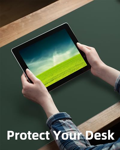 Image of AFIING Leather Desk Pad Protector, Mouse Pad, Office Desk Mat, Non-Slip PU Leather Desk Blotter, Large Desk Mat, Waterproof Keyboard Mat for Office /Home /Decor (Dark Green, 48 inch x 17 inch)