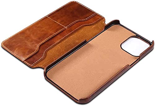 Kkfaus Flip Phone Case Holster, Oil Wax Cowhide Shockproof Folio Cover Wallet [Card Holder] For Apple Iphone 13 Pro (2021) 6.1 Inch (Color : Black) #TOP5