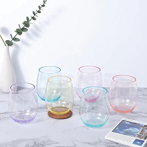 Koxin-Karlu Classic 18-Ounce Acrylic Stemless Wine Glasses, Unbreakable Mixed Drinkware Plastic Tumbler, Set Of 6 Mutlicolor #TOP3