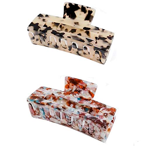 Tortoise Claw Hair Clip for Women, 2pcs 4.1 inch Hair Grip Leopard Print Barrettes French Vintage Design Large Hair Jaw for Thick Thin Curly Straight Long Hair