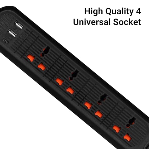 Image of ZEBRONICS Power BAR 145, Extension Board /Strip, 2000 Watts, 10 Amps, 1x Type C Port, 4X Universal Socket, 2X USB Port, LED Indicator, On /Off Switch, Wall Mountable, 5 Meter, Black