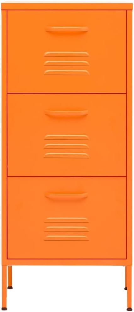 Orange Steel Storage Cabinet with 3 Drawers, Medium Levelers for Sturdy Steel Storage and Smooth Ball-Bearing Operation