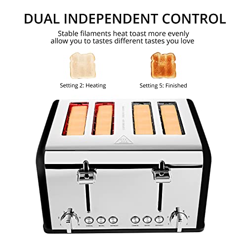Gohyo 4 Slice Toaster 100% Stainless Steel With Wide Slots & Removable Crumb Tray For Bread & Bagels（4 Slice,Black） #TOP2