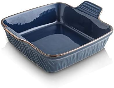 KOOV Ceramic Bakeware, 8x8 Baking Dish, Square Baking Pan, Ceramic Baking Dish, Brownie Pans for Cake Dinner, Kitchen, Texture Series (Aegean)