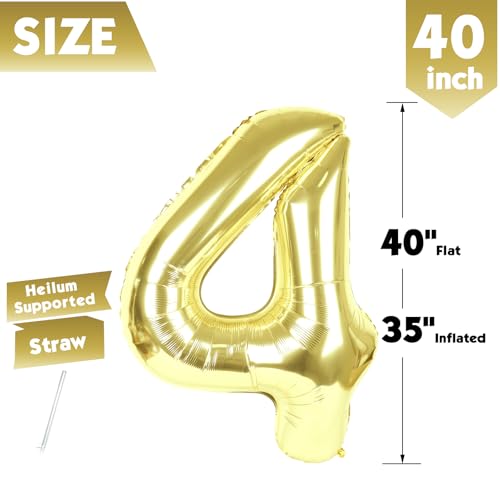 Image of 40 Inch Light Gold Number 4 Balloon, Champagne Birthday Party Decorations