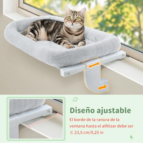 GUUSII HOME Hamaca Cama Gato Ventana para Gatos Camita Amaca Colgante Interior Gatito Grande Ajustable Sin Taladros ni Ventosas Fácil de Montar y Mover Soporta hasta 18kg (Gris, L) - imagen 2