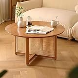 Hochwertige Holzkonstruktion: Mit seinem Vintage-Design zeigt dieser runde Couchtisch die natürliche Schönheit von authentischem Massivholz. Dieser Couchtisch verfügt über eine elegante und anspruchsvolle Oberfläche, die seine natürliche Rohrverkleidung ergänzt, was zu einer harmonischen Mischung aus Texturen und Materialien führt, die Ihrem Zuhause Charakter verleiht. Das einfache, aber attraktive Design schafft einen klassischen Look, der zu jedem persönlichen Geschmack und Einrichtungsstil passt, egal ob minimalistisch oder luxuriös