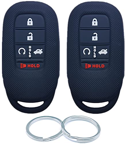 RUNZUIE 2Pcs 5 Buttons Silicone Smart Remote Key Fob Compatible with 2022 Honda Accord Civic Key Fob Cover 72147-T20-A11 (Black and Black)