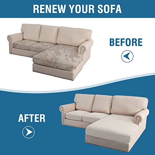100% Waterproof Seat Cushion Covers Sectional Couch Covers 3 Pieces Sofa Cushion Covers L Shape Separate Cushion Chaise Cover For Both Left/Right Couch (Large Sofa 2 Seater + 1 Chaise, Ivory) #TOP5